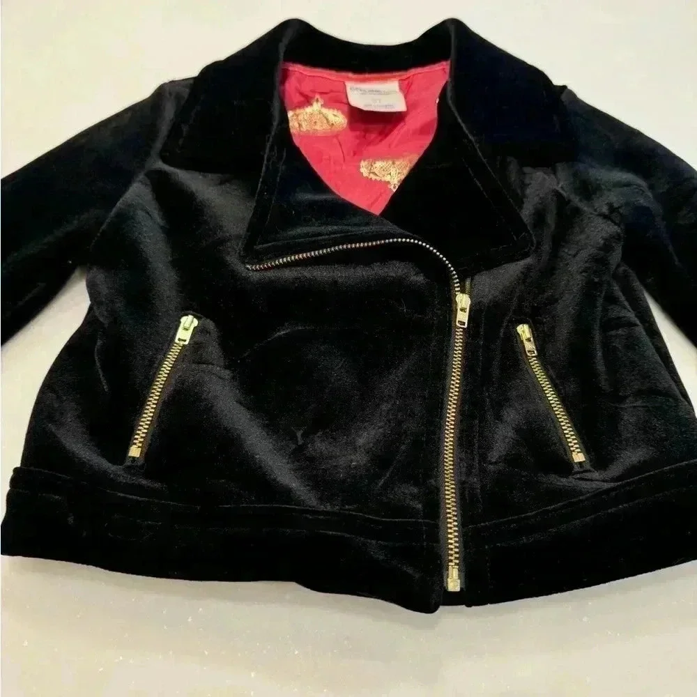 Genuine kids from OSHKOSH girls black velvet moto jacket size 5T
